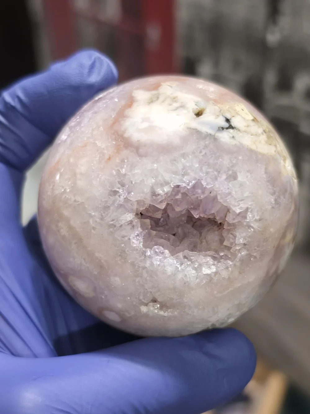 Pink Amethyst And Agate Druzy Crystal Display Sphere